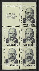 1969 Australia 453a Prime Minister G. H. Reid MNH BK pane of 5