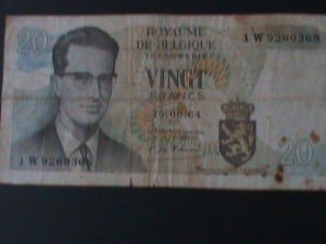 ​BELGIUM-1964 NATIONAL BANK-20 FRANCS-CIRULATED NOTE-VERY FINE-60 YEARS OLD