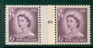 New Zealand 1956 QEII Redrawn 6d Mauve Coil Join #2 Upwards  MH/MUH Lot25619