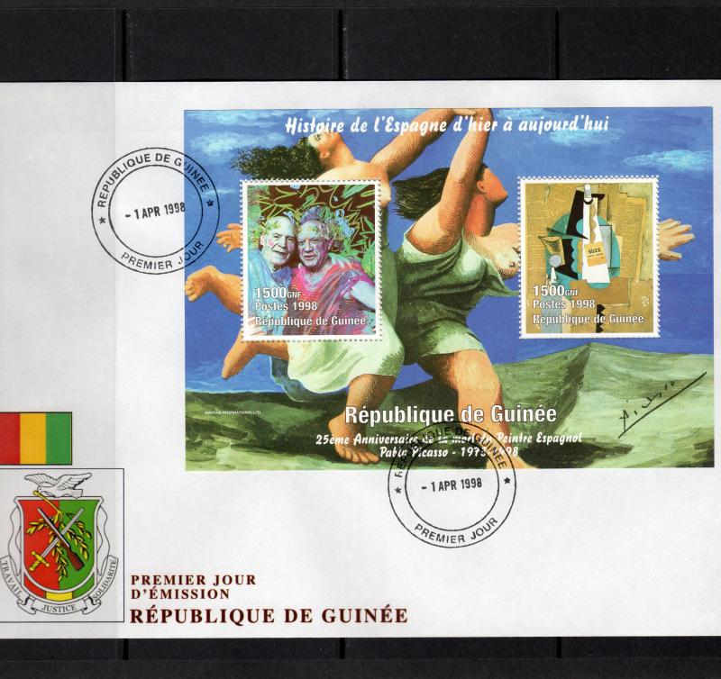 Guinea 1998 Mi#Block 525 PICASSO ANNIVERSARY OF HIS DEATH  S/S Perforated FDC