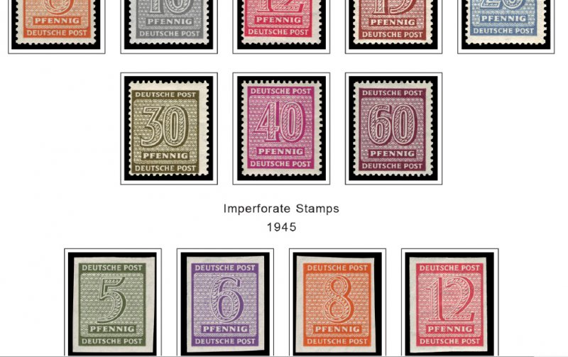 COLOR PRINTED OCCUPIED GERMANY 1945-1949 STAMP ALBUM PAGES (50 illustr. pages)