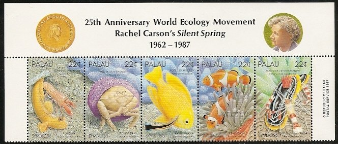 Palau 182a 1987 Marine Life strip of 5 NH