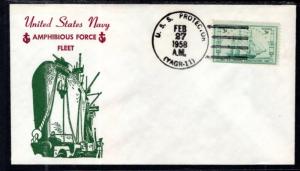 US Navy Amphibious Force USS Protector 1958 Ship Cover