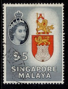 SINGAPORE QEII SG52, $5 yellow, red, brown & slate-black, FINE USED.