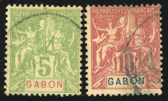 GABON Sc 19-20 F/USED - 1904 5c & 10c Navigation & Commerce - Name in Red/Blue