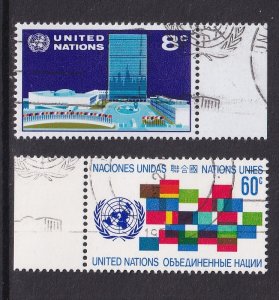 United Nations New York #222-223 cancelled 1971 UN headquarter flags