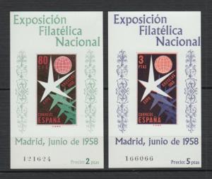 Spain 1958 Brussel Exhibition Scott# 877a/878a, Imperf sheets,MNH Luxe