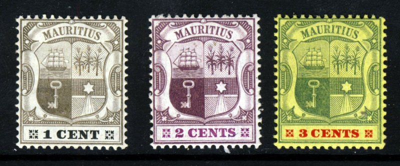 MAURITIUS 1904-07 Arms Watermark Multiple Crown CA Group SG 164 to SG 166 MINT