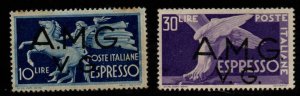 Italy,  Scott 1LNE1-2 AMG VG  MH*  Express mail set few toned perfs