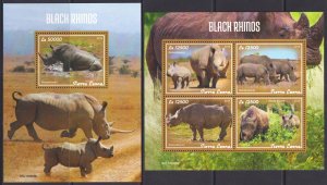 Gs0864 2019 Sierra Leone Rhinoceroses Black Rhinos Animals #11302-05+Bl1755 Mnh
