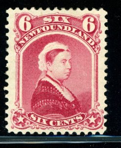 Canada 1894 Newfoundland 6¢ Widow Weeds QV Carmine Lake Scott #36 Mint E63