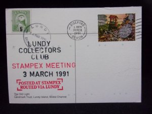 LUNDY: LUNDY STAMP USED ON 1991 POSTCARD