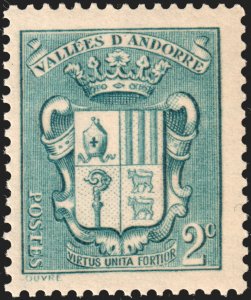 Andorra (French) #66  MNH - 2c blu Coat of Arms (1936)