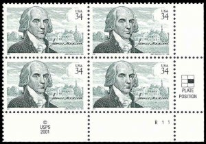 PCBstamps   US #3545 PB $1.36(4x34c)James Madison, B11, MNH, (PB-4)