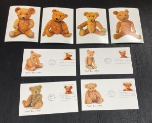 KAPPYS  USA 2001 TEDDY BEARS FLEETWOOD CARDS & FIRST DAY COVERS SET OF 8 C240