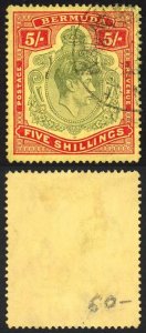 Bermuda SG118b KGVI 5/- Pale Green and Red/yellow Line Perf 14.25 (Ref 101)