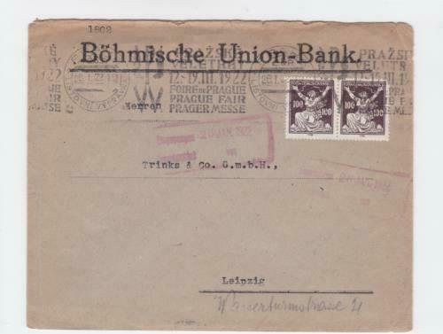 czechoslovakia prague fair 1922 machine cancel   stamp cover ref r16105