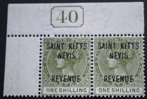 St Kitts Nevis 1885 QV One Shilling Revenue pair SG R6 u/mint