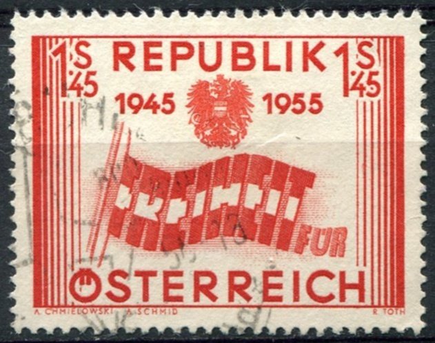 Austria Sc#601 Used, 1.45s scar, Recovery Independency (1955)