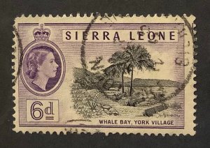 Sierra Leone 1956 Scott 201 used - 6p, Queen Elizabeth & Whale Bay, York Village