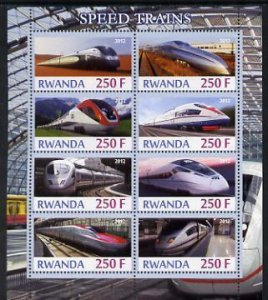 RWANDA - 2012 - High Speed Trains - Perf 8v Sheet - MNH - Private Issue