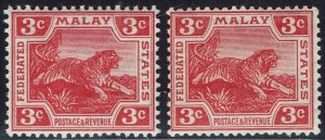 FEDERATED MALAY STATES 1904 TIGER 3C BOTH SHADES WMK MULTIPLE CROWN CA