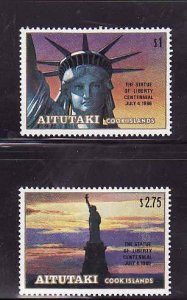 Aitutaki-Sc#394-5- id7-unusd NH set -Statue of Liberty-1986-