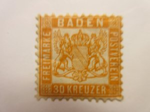 German States BADEN Scott 25 MINT HINGED full OG XF++ Lot11 Cat $32.50