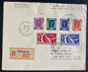 1936 Paris France First Day Cover To New York Usa International Exposition