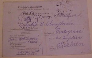 YUGOSLAVIA  POW  HELMET 1942 TO SERBIA CARD