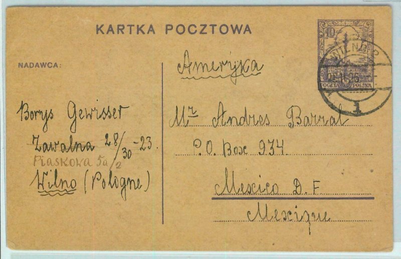 94184  - POLAND: Lithuania  - Postal History - STATIONERY  CARD to MEXICO 1925