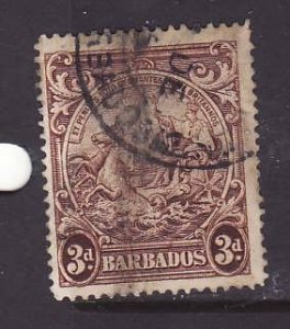 Barbados-Sc#197b-used 3p brown-perf 14-Colony seal-id2-1938-47-vertical crease-