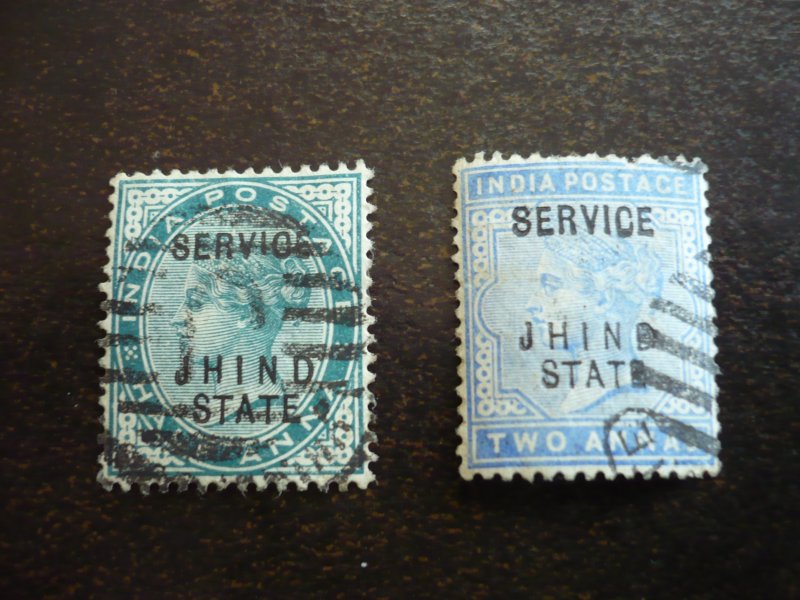 Stamps-Indian Convention State Jhind-Scott#O9,O11-Used Part Set of 2 Stamps