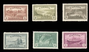 Canada #268-273 Cat$73, 1946 8c-$1, set of six, never hinged