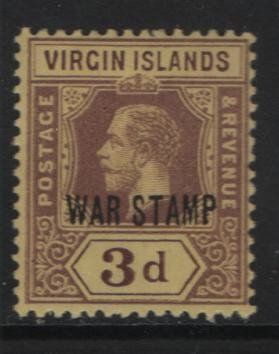 VIRGIN ISLANDS, MR2, HINGED, 1916-17, Overprinted