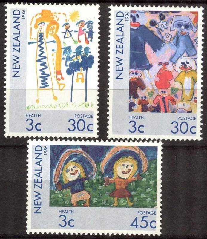 New Zealand 1986 Art Paintings Children's drawings set of 3 MNH**