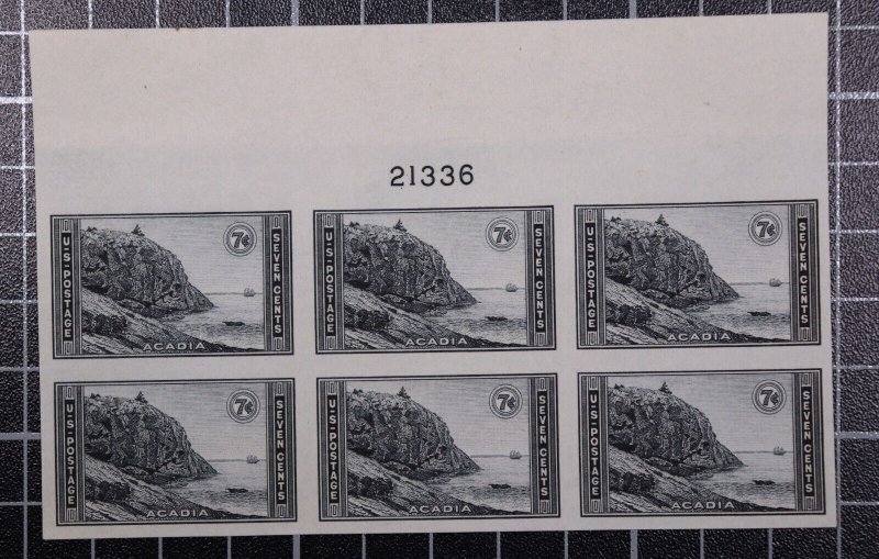 Scott 762 7 Cents Acadia Plate Block Of 6 Top P# 21336 NGAI SCV $30.00