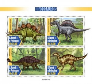 St Thomas - 2020 Dinosaurs, Stegosaurus, Spinosaurus - 4 Stamp Sheet - ST200410a