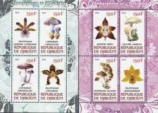 Djibouti 2012 Mushroom Orchid Fungi Plants Flowers Flora Nature 2 M/S Stamps MNH