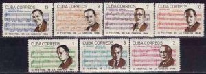 CUBA Sc# 1156-1162  SONG FESTIVAL music composers  CPL SET of 7  1966  MNH
