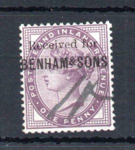 1d LILAC  BENHAM & SONS PROTECTIVE OVERPRINT