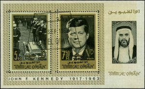 Umm Al Qiwain Scott #33v JFK Souvenir Sheet Used