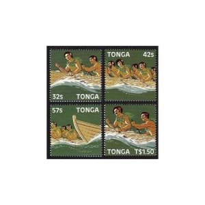 Tonga 651-654,654a, MNH. Michel 993-996, Bl.10. Canoe Race Tonga to Samoa, 1987.