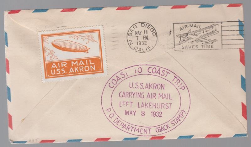 1934 USS Akron Airship zeppelin cover Coast flight Orange Roessler Cinderella