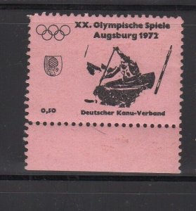 Advertising Stamp - 1972 Olympic Games, Augsburg - German Canoe Association -MNH