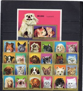 UMM AL QIWAIN 1972 CATS & DOGS SET OF 12 STAMPS & S/S MNH