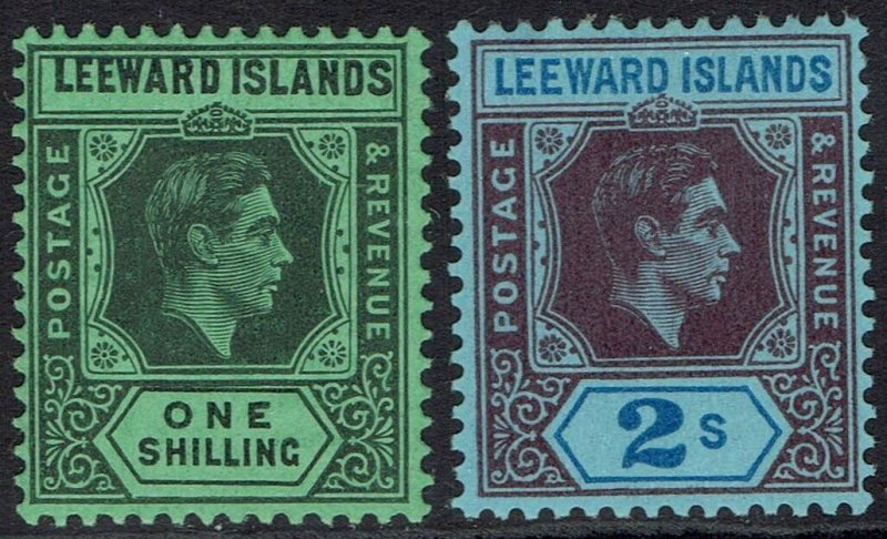 LEEWARD ISLANDS 1938 KGVI 1/- AND 2/- MNH **