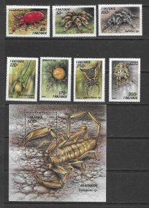 Tanzania 1287-94 MNH Spider set cpl.  X 10 sets, vf. 2022 CV $72.50