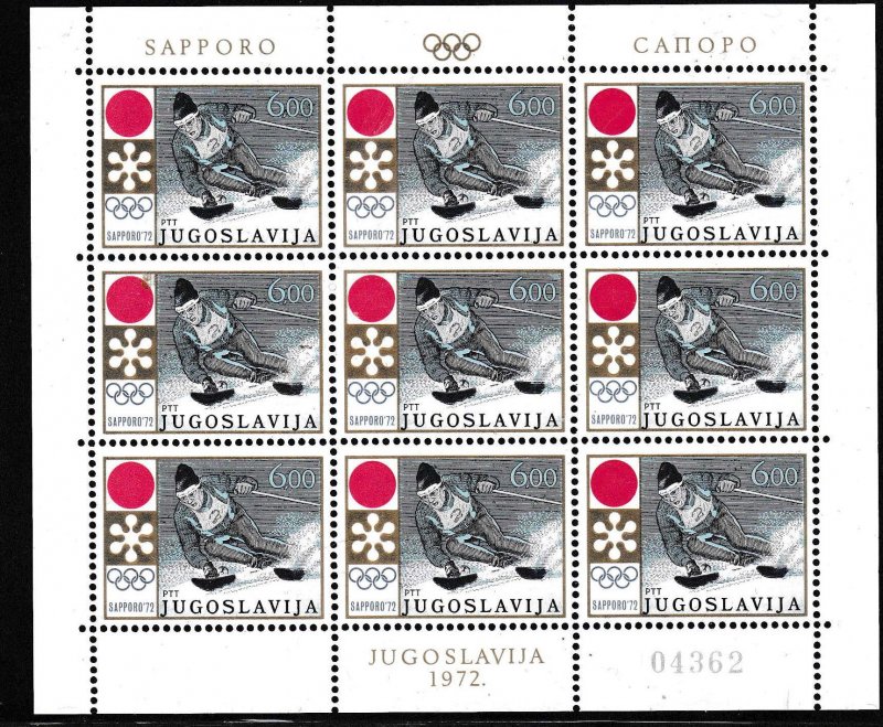 Yugoslavia 1972  Scott 1089-90 Sapporo Winter Olympics Winter Sports Sheets of 9