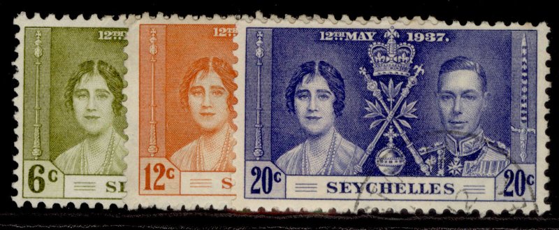 SEYCHELLES GVI SG132-134, 1937 CORONATION set, FINE USED.